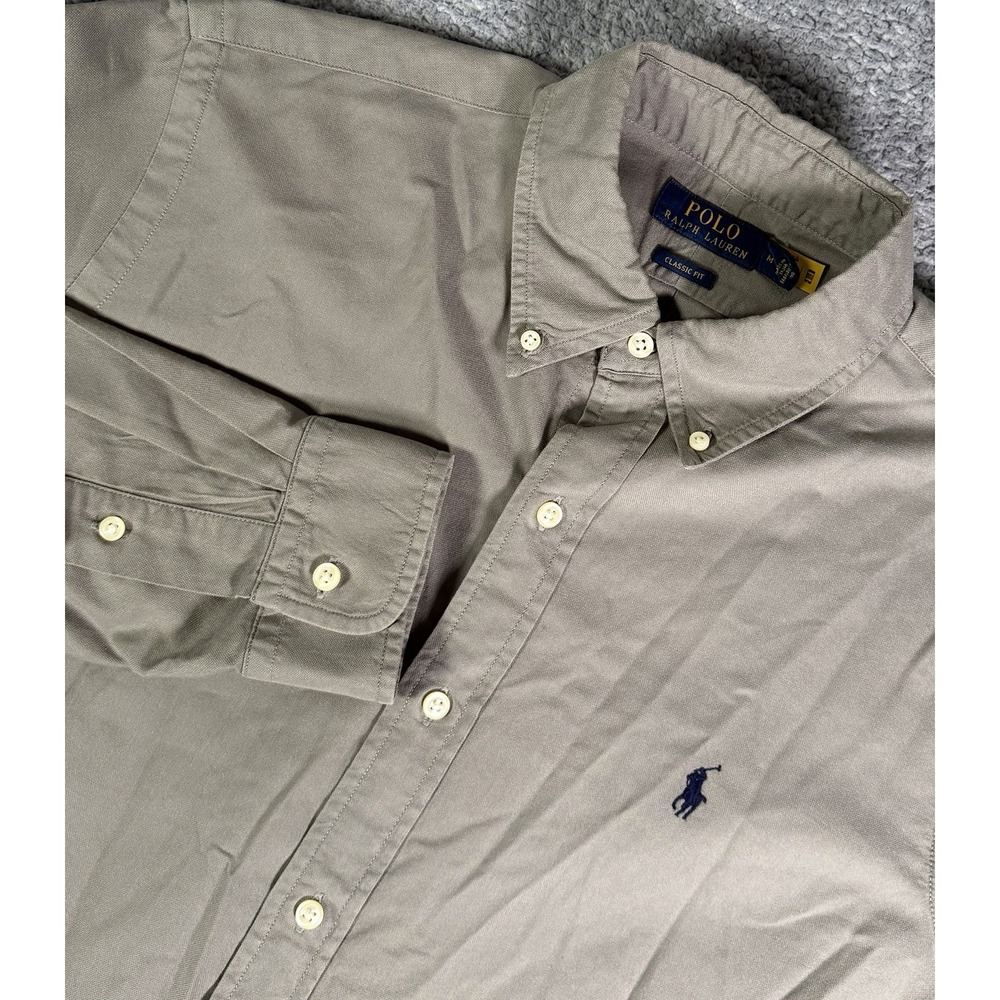 Polo Ralph Lauren Classic Fit Gray Garment-Dyed Oxford Shirt Men's M Long Sleeve